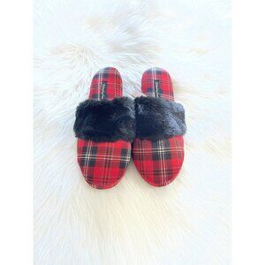 New VICTORIAS SECRET SIGNATURE SATIN SLIPPERS DUST BAG Red Plaid Size Small